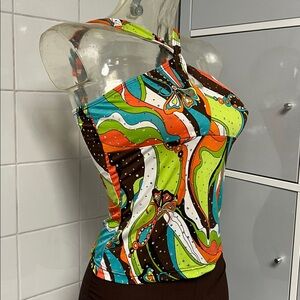Hippie Chick Silky Spandex Keyhole Dance Halter Top M NWOT